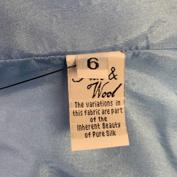 RIZIK BROS. Size 6 Cream Blue Tan Silk Floral Shawl Strapless Gown - Picture 8 of 10